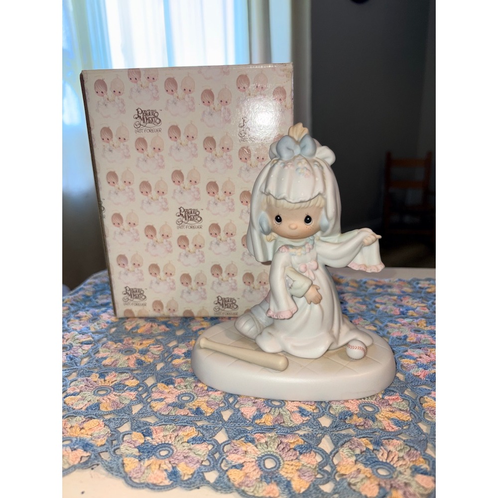 Precious Moments Someday My Love Bride Baseball Figurine 520799 Retired 1988 Box